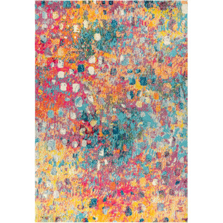 Contemporary POP Modern Abstract Area Rug, Multi/Yellow, 3 X 5