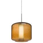Besa Lighting - Besa Lighting 1JT-NILES10AO-SN Niles 10 - One Light Pendant with Flat Canopy - The Niles Amber Pendant is composed of a broad transparent amber glass cylinder, with an interesting bubble pattern blown randomly throughout the glass and exposed light source. The pleasing play of light through the bubble accents make for a striking affect, along with the popular theme of this transitionally designed pendant. The cord pendant fixture is equipped with a 10' SVT cordset and an low profile flat monopoint canopy. These stylish and functional luminaries are offered in a beautiful brushed Bronze finish.  No. of Rods: 4  Canopy Included: TRUE  Shade Included: TRUE  Cord Length: 120.00  Canopy Diameter: 5 x 5 x 0 Rod Length(s): 18.00Niles 10 One Light Pendant with Flat Canopy Amber Bubble/Opal GlassUL: Suitable for damp locations, *Energy Star Qualified: n/a  *ADA Certified: n/a  *Number of Lights: Lamp: 1-*Wattage:60w T10 Medium Base bulb(s) *Bulb Included:No *Bulb Type:T10 Medium Base *Finish Type:Bronze