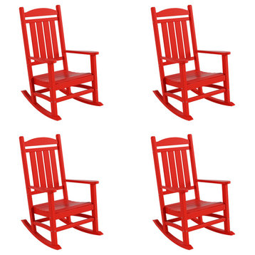 WestinTrends 4PC Set Adirondack Outdoor Patio Porch Rocking Chairs, Red