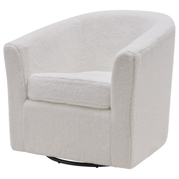 Hayden Swivel Accent Arm Chair, Fleece White, Fabric