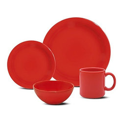 Oxford Porcelains - Oxford Daily 16 Piece Dinnerware Place Setting, Red - Dinnerware Sets