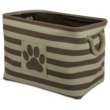 DII Polyester Pet Bin Stripe With Paw Patch Brown Rectangle Large