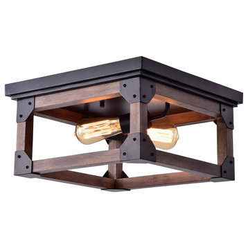 Wanda Black Wood Industrial Square 2-light Flush-mount