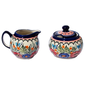Polish Pottery Sugar Bowl and Creamer, Pattern Number: 149 AR