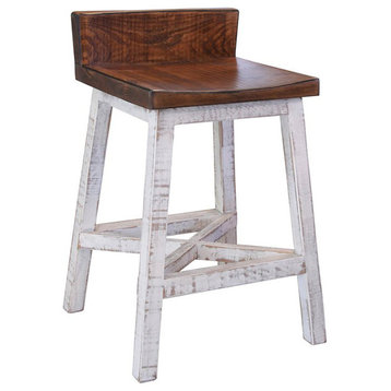 Granville Stationary Bar Stool, Rustic Brown/White, 24" Seat Height