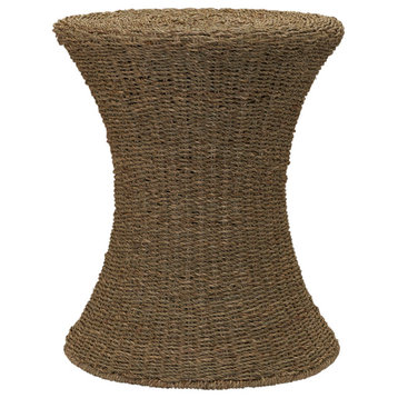 Handwoven Seagrass Wicker Stool With Hourglass Shape