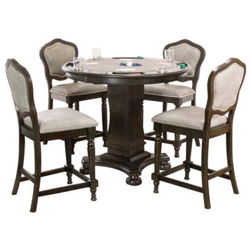 Sunset Trading Vegas 5-Piece 42.5" Wood Dining/Chess/Poker Table Set in Gray