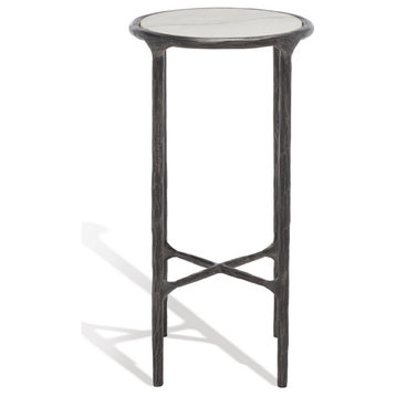 Safavieh Couture Jessa Forged Metal Tall Round End Table, Black/White