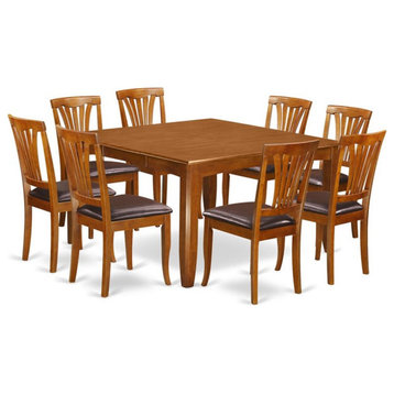 Atlin Designs 9-piece Dining Set with Leather Seat in Saddle Brown