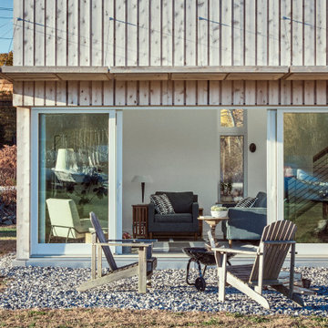 White Cedar Siding, French Doors to Outdoor Fire Pit