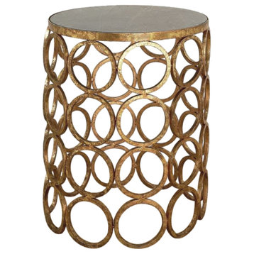 Granite Top Open Circles Round Accent Table Gold Contemporary Modern