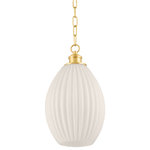 Mitzi - Hillary 1 Light Pendant, Aged Brass - Hillary captures the cottage charm captivating the design world. The single light pendant, available in aged brass and old bronze features a fluted glass shade dangling elegantly from the chain. Stunning on its own, this antique darling proves better in pairs, layered in multiples over a kitchen island or dining scene. Also available in a smaller size.