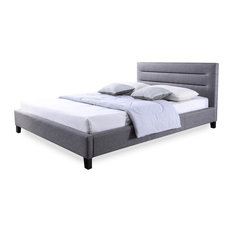 Hillary Gray Fabric Upholstered Platform Bed, Queen Size