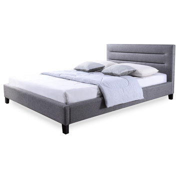 Hillary Gray Fabric Upholstered Platform Bed, Full Size