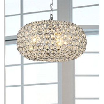 Oval-shaped Crystal and Chrome 3-Light Pendant Chandelier