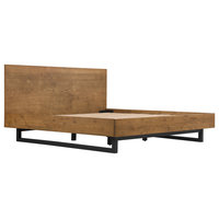 Aldo King Size Brown Oak Wood Platform Bed Frame with Black Metal Legs
