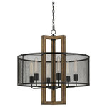 CAL LIGHTING - 60W Monza Wood Chandelier With Mesh Shade - 60W x 6 wood chandelier with mesh shade