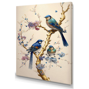Multicolor Birds On Plum Blossoms Tree VII Canvas, 24x32, No Frame
