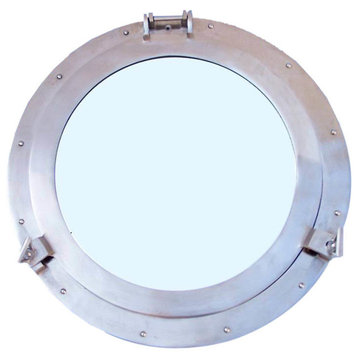 Brushed Nickel Decorative Ship Porthole Mirror 20'', Decorative Porthole