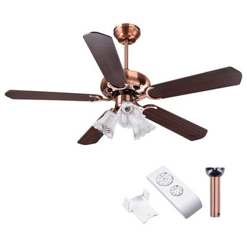 5 Blades Ceiling Fan With Light Kit Reversible Remote Control, Copper
