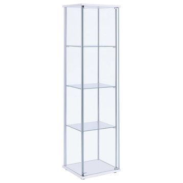Glass And Metal Curio Cabinet With 4 Shelves, Clear And White
