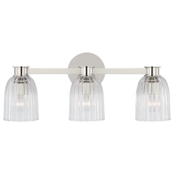 Asalea Triple Vanity Light in Polished Nickel with Clear Glass