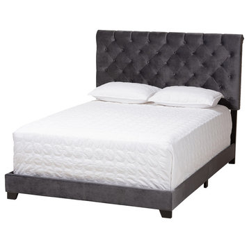 Edison Luxe and Glamour Velvet Upholstered Bed, Dark Gray, Full