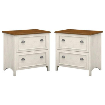 Home Square 2 Drawer Wood Filing Cabinet Set in Antique White (Set of 2)