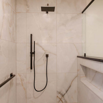 Functional and Artistic Bathroom Remodel: Barrier-Free Shower & Custom Design