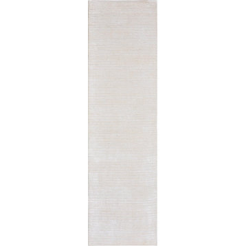 Pasargad Home Edgy Hand-Tufted Beige Silk & Wool Runner Rug, 2'6"x10