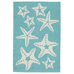 Liora Manne - Capri Starfish Indoor/Outdoor Rug, Aqua, 2'x3' - This hand-hooked area rug features an aqua blue background accented with stylized starfish outlined in white. Simple, tropical and fun, this design will effortlessly compliment any space inside or outside your home. Made in China from a polyester acrylic blend, the Capri Collection is hand tufted to create bright multi-toned detailed designs with a high-quality finish. The material is flatwoven, weather resistant and treated for added fade resistant making this the perfect rug for indoor or outdoor placement. This soft, durable piece is ideal for your patio, sunroom and those high traffic areas such as your entryway, kitchen, dining room and living room. A fresh take on nautical style, these area rugs range in style from coastal to tropical motifs that beautifully accent your home decor. Limiting exposure to rain, moisture and direct sun will prolong rug life.