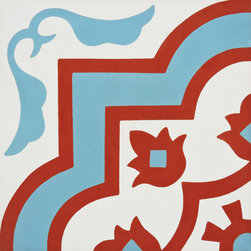 Moroccan Mosaic and Tile House - Taza Handmade Cement Tile, Blue/Red, Sample - Wall And Floor Tile