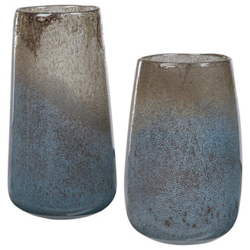 Uttermost Ione Coastal Seeded Glass Vase in Taupe/Light Blue Ombre (Set of 2)