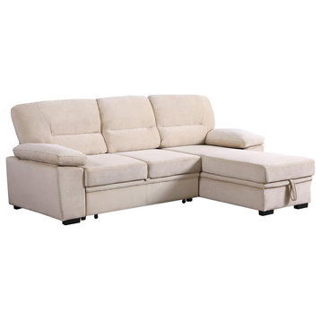 Kipling Beige Woven Fabric Reversible Sleeper Sectional Sofa Chaise