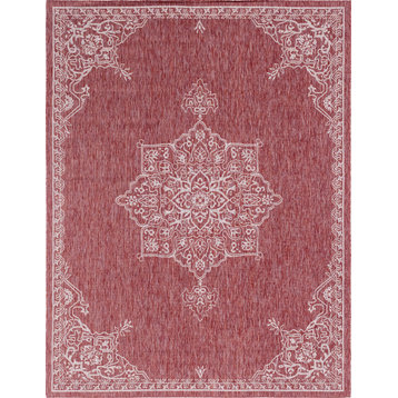 Rug Unique Loom Outdoor Traditional Rust Red Rectangular 9' 0 x 12' 0