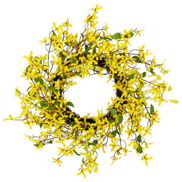 Forsythia and Berry Floral Spring Wreath 24" Yellow