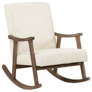 Gainsborough Rocker, Linen Fabric With Brushed Brown Finish Frame