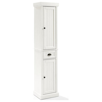 Crosley Furniture Seaside 2 Drawer Wood Linen Cabinet in Distressed White
