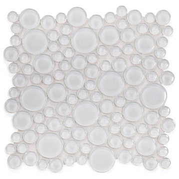 Circular Glass Tile Series for Floors Walls, Snow
