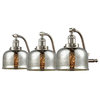 Large Bell 3-Light Bath Vanity-Light, Brushed Satin Nickel, Silver Plated