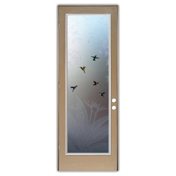 Front Door - Hummingbird Lovers - Fiberglass Grain - 36" x 80" - Knob on...