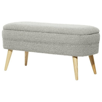 Contemporary Storage Bench, Splayed Legs With Upholstered Oval Body, Light Gray