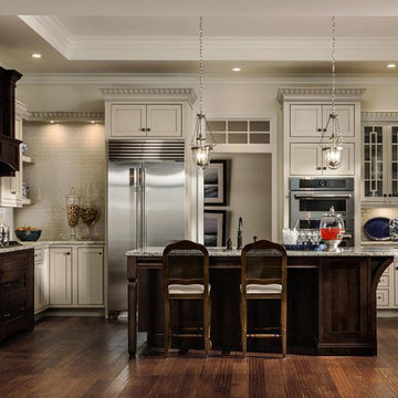 Painted Maple Cabinets with a Cherry Kitchen Island