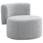 Meridian Furniture - Como Boucle Fabric Upholstered Accent Chair, Grey - Give your home a new conversation piece with this Como grey boucle fabric accent chair. Its contemporary design is sure to catch eyes whenever you have visitors. Its round seat provides a comfortable place to sit, and a curved back allows you to settle back and relax. Its rich grey boucle fabric upholstery paired with a foam cushion makes this accent chair soft, and its wooden frame ensures that this chair will last for years to come.