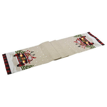 Snowy Car By Santa Light Up Chirstmas Table Runner 13.5 by 72-Inch