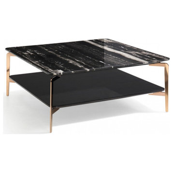 Sophy Modern Black Marble and Ebony Square Coffee Table