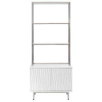 Daze Bookcase With Tempered Glass Shelves and Storage Cabinet Glossy White
