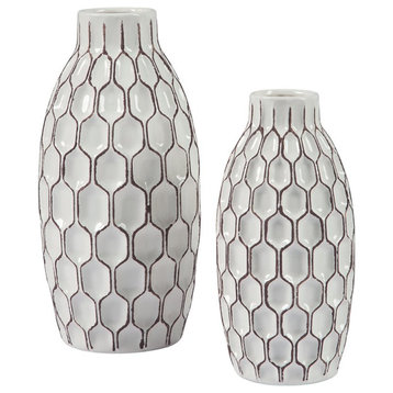 Ashley Dionna 2 Piece Ceramic Vase Set in White