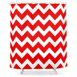 Coral Colorblock Chevron Shower Curtain Contemporary Shower
