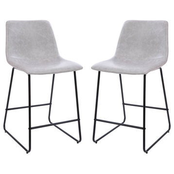 24" LeatherSoft Counter Height Barstools, Set of 2, Light Gray